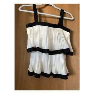 Elegant Black and White Pleated Women's Top